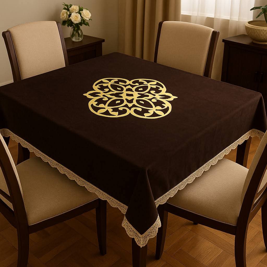 Royal Brown Lace Velvet Table Cover
