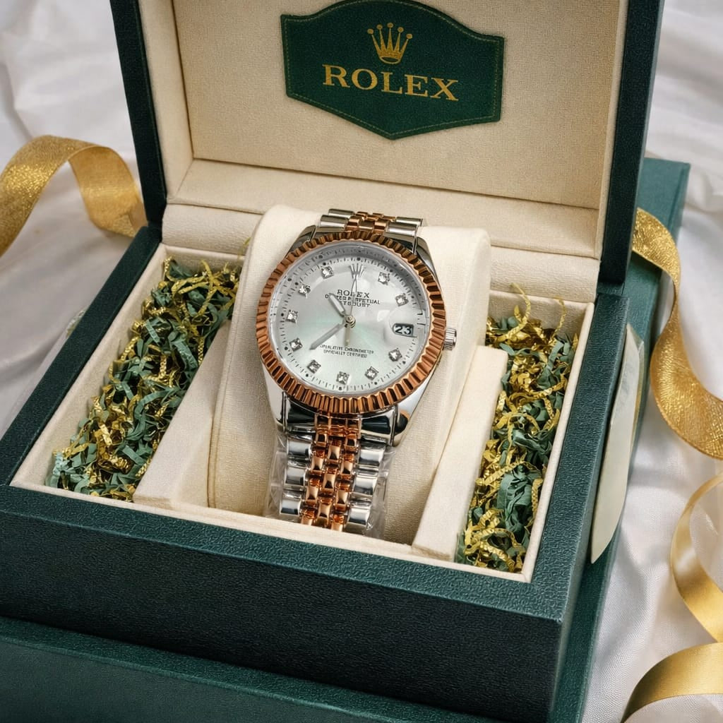 Gold & Silver Two-Tone Ladies Watch (Round Crystal Dial)