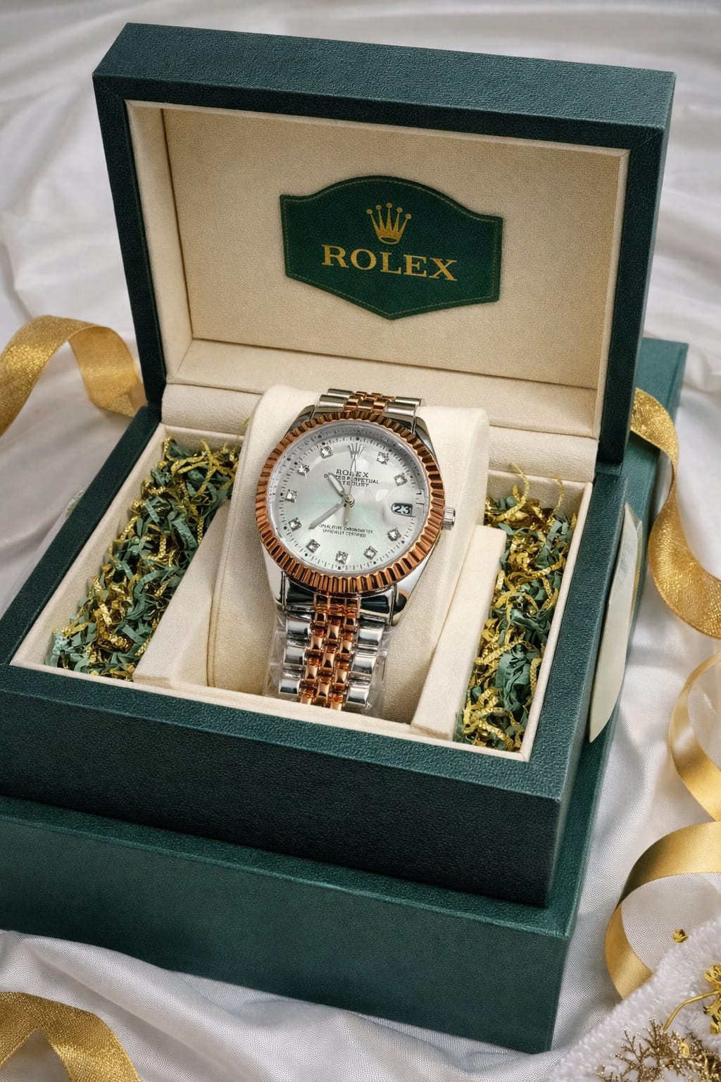 Gold & Silver Two-Tone Ladies Watch (Round Crystal Dial)