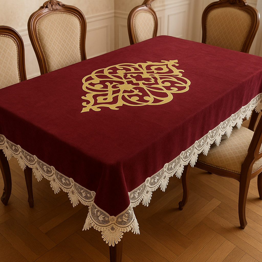 Royal Ruby Lace Velvet Table Cover