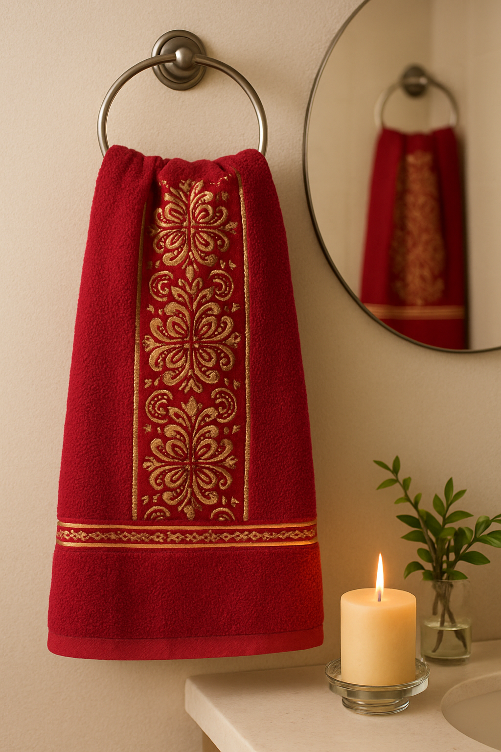 Aurora Soft Gold Red & Gold  Towels