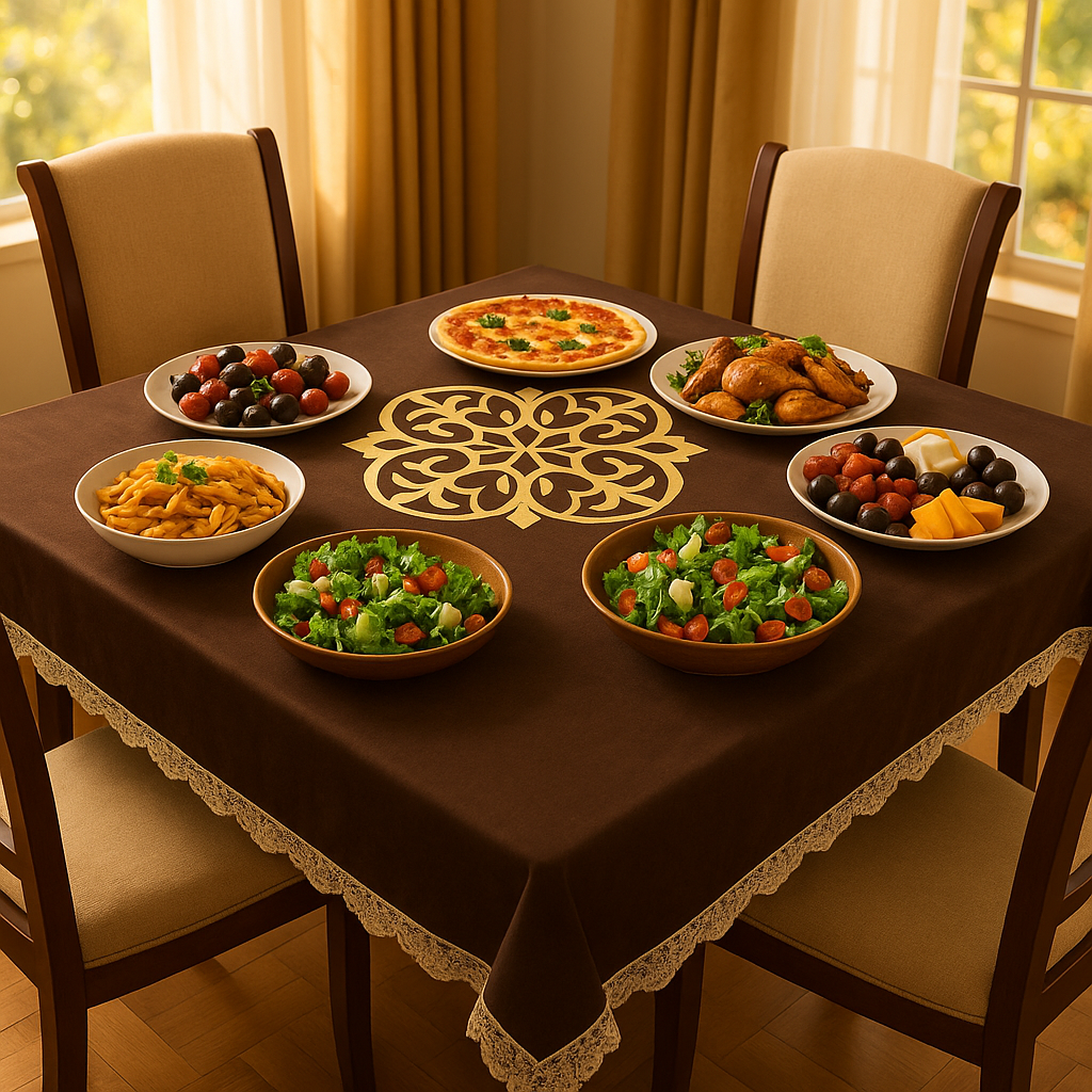 Royal Brown Lace Velvet Table Cover