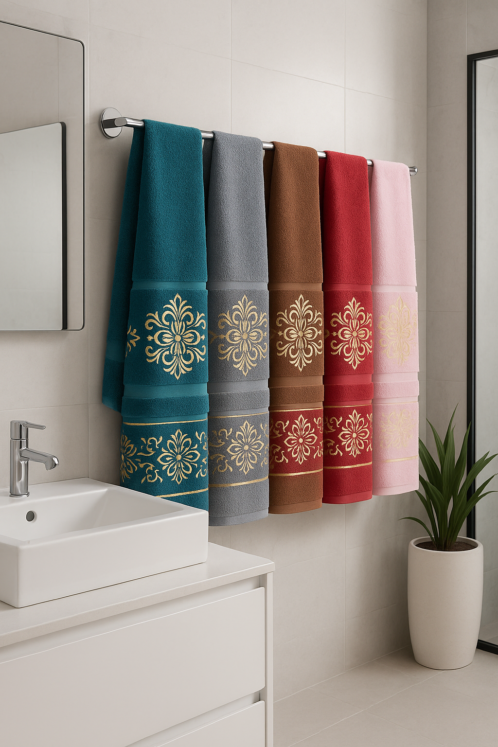 Aurora Soft Gold Red & Gold  Towels