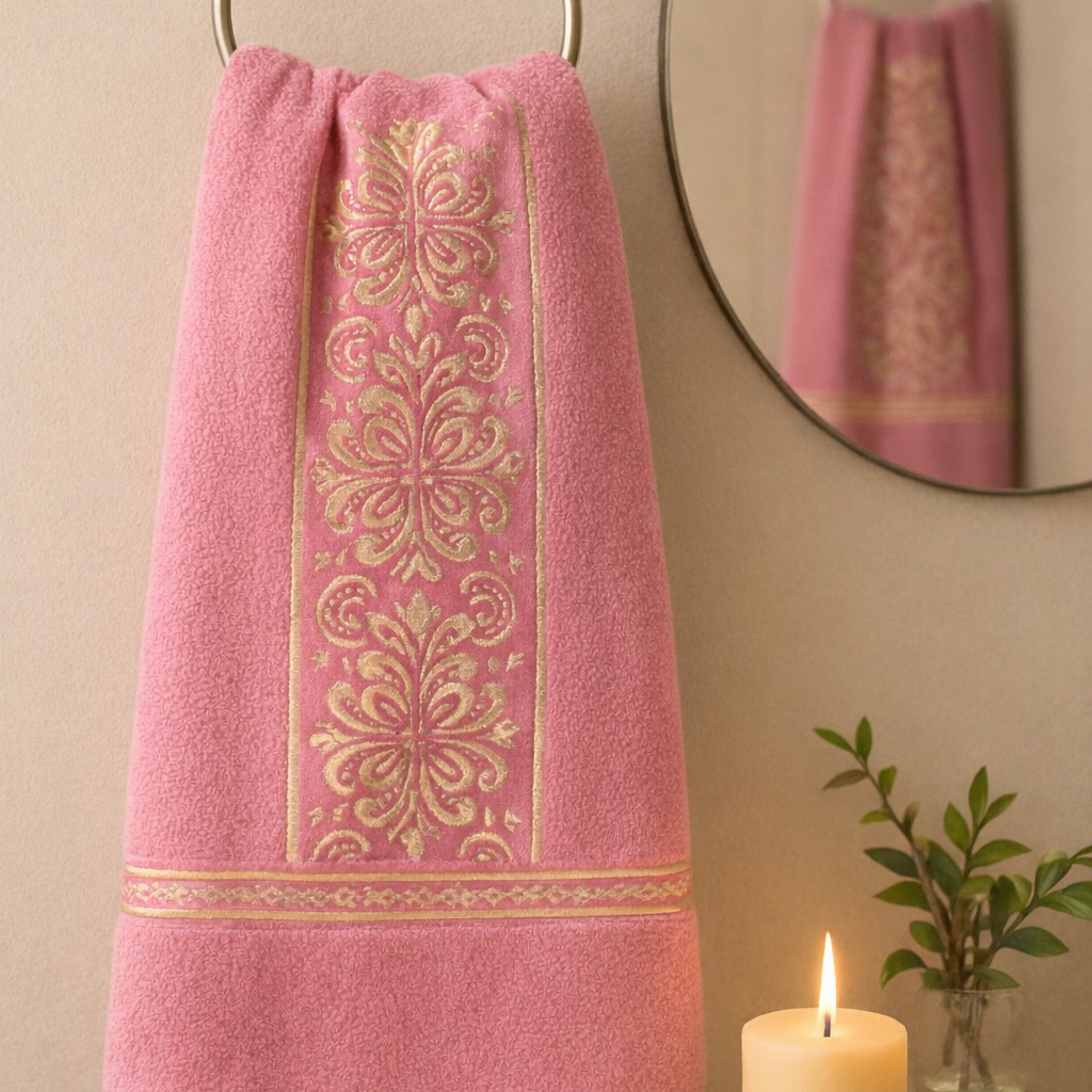 Blush Pink,Gold Soft Touch Bath Towel