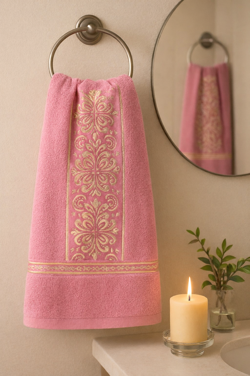 Blush Pink,Gold Soft Touch Bath Towel