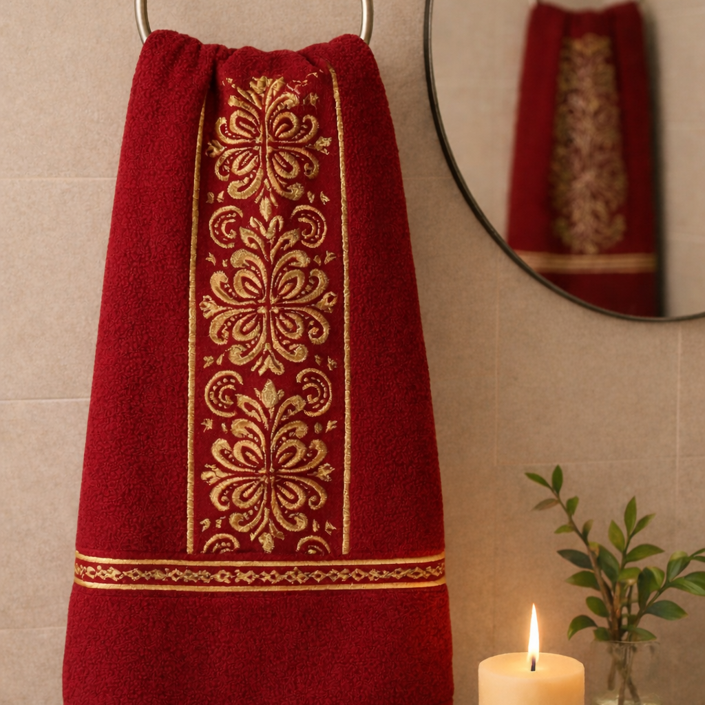 Royal Gold,Maroon Plush Bath Towel