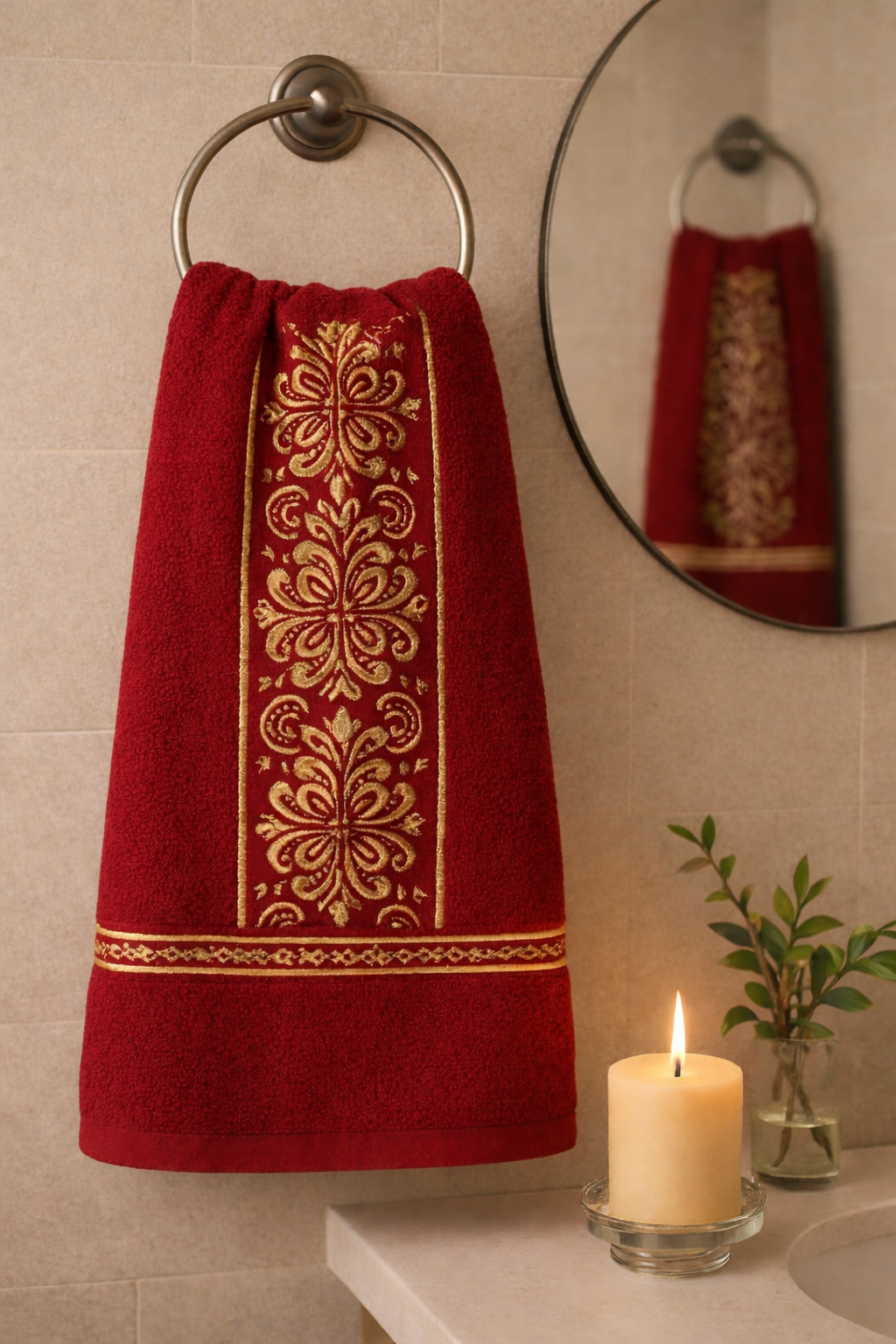 Royal Gold,Maroon Plush Bath Towel